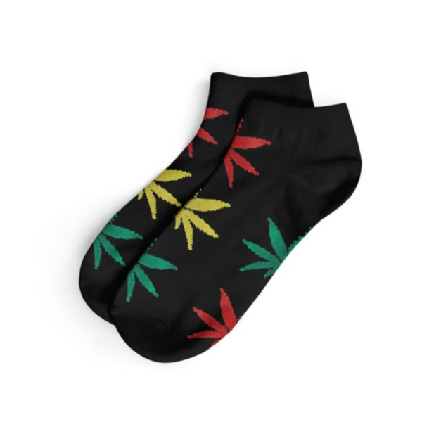 Calcetines-Cannabicos-Mujer-Cortos-Rasta.jpg Calzini a tema cannabis da donna, corti, stile rasta - immagine 1