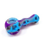 Pipa in silicone con dabber e coppa in vetro viola-blu, 10 cm.