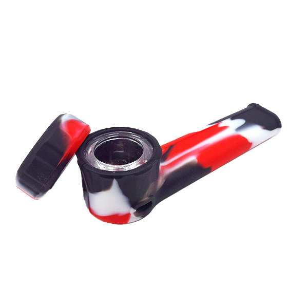 Pipa-Silicona-Tapa-Glass-Bowl-Red-Black-90-mm.jpg Pipa in silicone con coperchio e camera di combustione in vetro, rossa e nera, 90 mm. - immagine 1