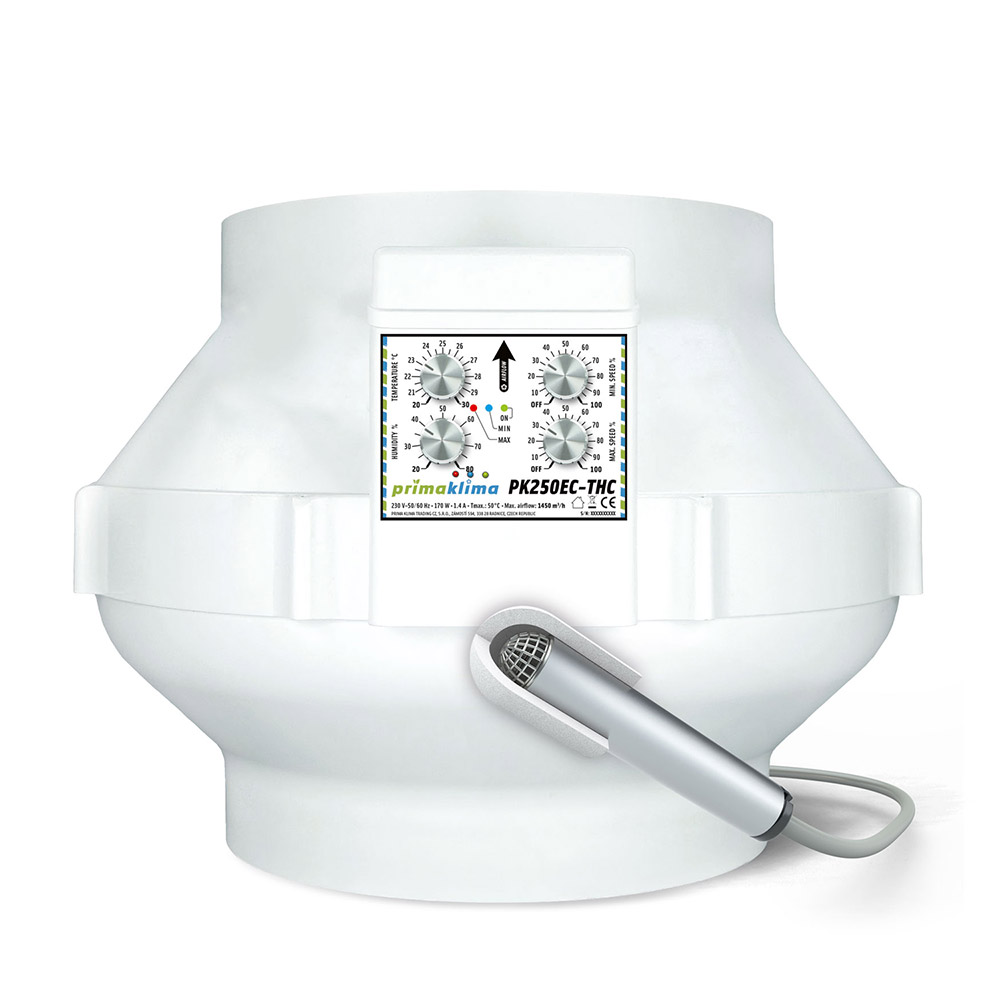 Extractor-PK-250-mm-1450-m3-EC-THC-Tempratura-Humedad-Control.jpg Aspiratore PK 250 mm. 1450 m³ EC-THC Controllo di temperatura e umidità - immagine 1